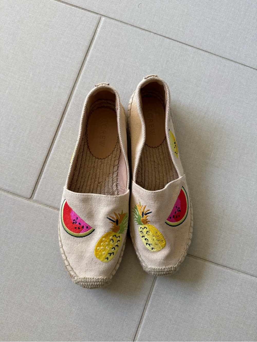 Jcrew Canvas Espadrilles with Pineapple & Watermelon Embroidery - Beige- size 8